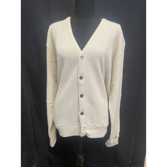 VINTAGE 90s ARROW Cardigan XL Beige Grandpa Sweater USA Acrylic‎ Tournament - Picture 1 of 3